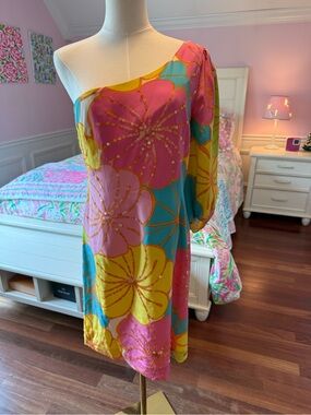 Fabulous Lilly Pulitzer One-Shoulder Floral Dress in Pink, Yellow & Turquoise